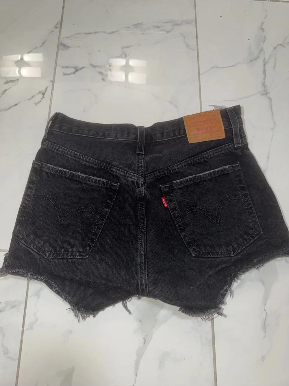 Levi's Black Frayed Denim Cutoff Shorts